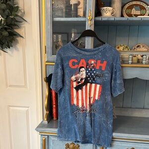 LG Johnny cash American flag Blue Graphic  T-Shirt with Red Accents